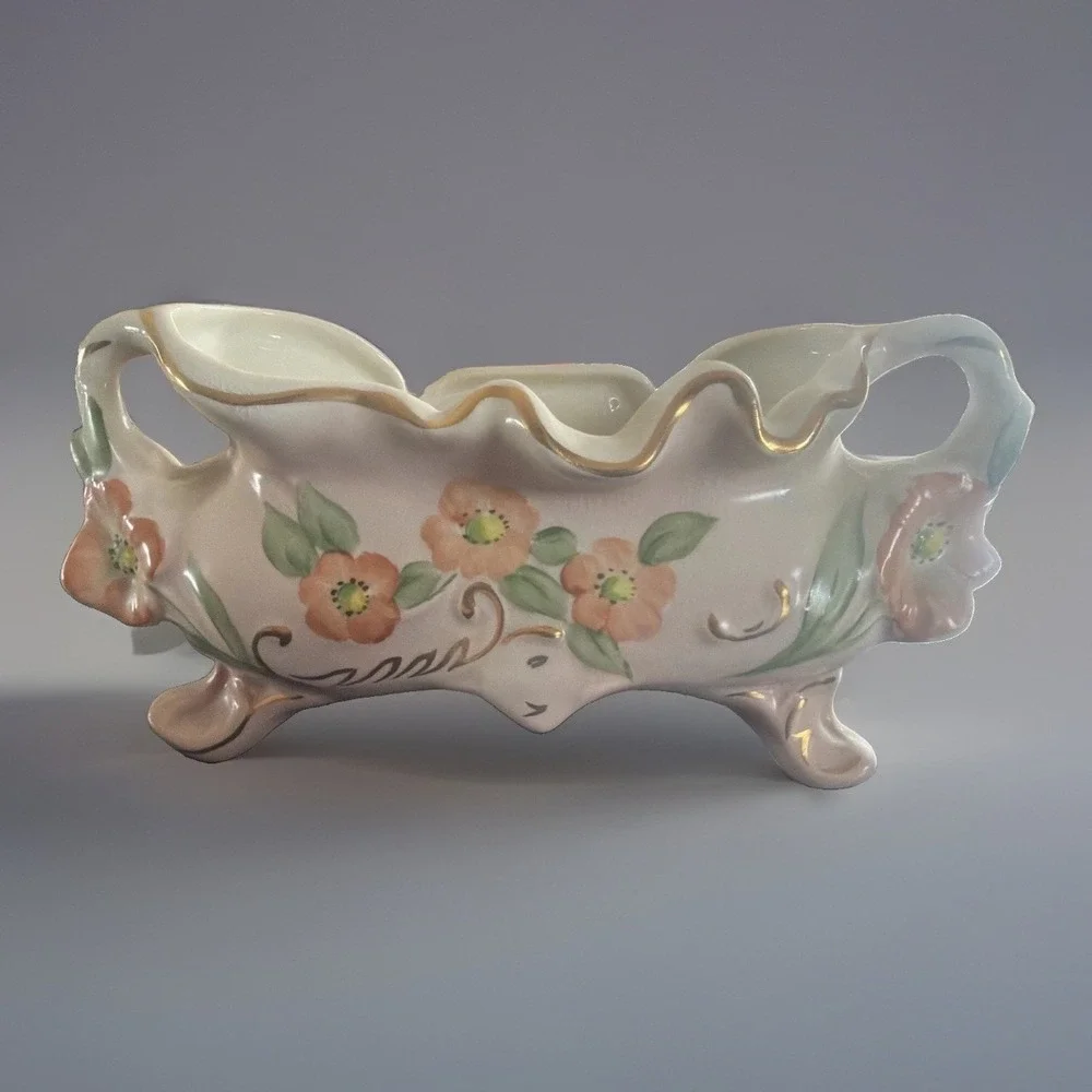 COVENTRY Porcelain Footed Dish Planter Vintage Floral Gold Trim 5510R